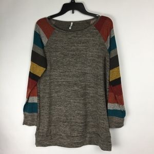 Bellamie Striped Sleeve Sweater Lightweight Gray